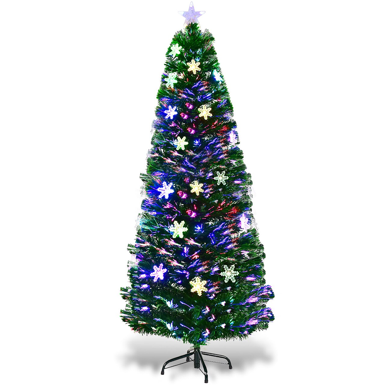 Costway 4'/5'/6'/7'Pre-Lit Fiber Optic Christmas Tree Multicolor Lights
